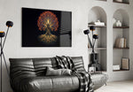 Golden Tree of Life Glowing Roots Glass Wall Art