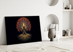 Golden Tree of Life Glowing Roots Glass Wall Art