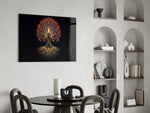 Golden Tree of Life Glowing Roots Glass Wall Art