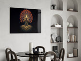 Golden Tree of Life Glowing Roots Glass Wall Art