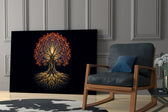 Golden Tree of Life Glowing Roots Glass Wall Art