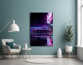 Purple Fastback Coupe Synthwave Glass Wall Art
