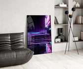 Purple Fastback Coupe Synthwave Glass Wall Art