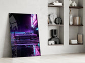 Purple Fastback Coupe Synthwave Glass Wall Art