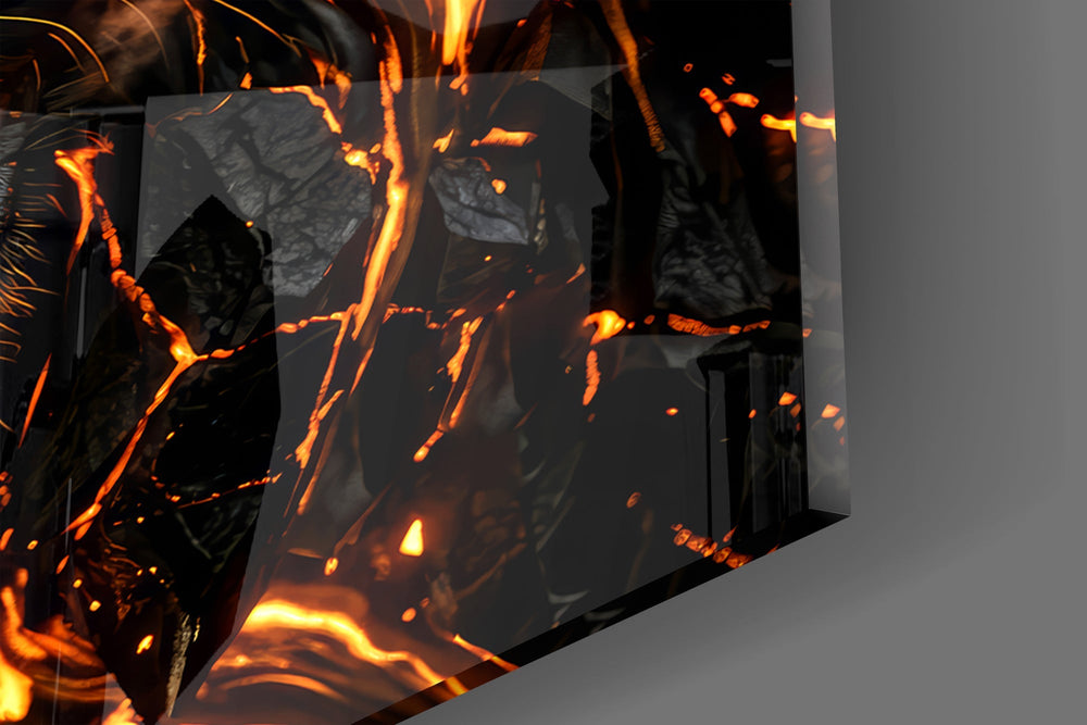 Molten Lava Mane Roaring Lion Glass Wall Art