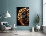Molten Lava Mane Roaring Lion Glass Wall Art