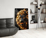 Molten Lava Mane Roaring Lion Glass Wall Art