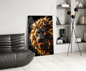 Molten Lava Mane Roaring Lion Glass Wall Art