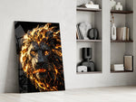 Molten Lava Mane Roaring Lion Glass Wall Art