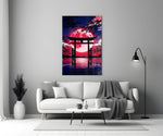 Crimson Moon Torii Gate Blossom Glass Wall Art