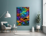 Rainbow Neon Ginkgo Leaves Glass Wall Art