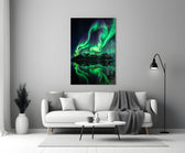 Green Aurora Mirrored Peaks Glass Wall Art