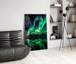 Green Aurora Mirrored Peaks Glass Wall Art