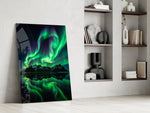 Green Aurora Mirrored Peaks Glass Wall Art