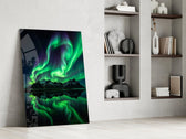 Green Aurora Mirrored Peaks Glass Wall Art