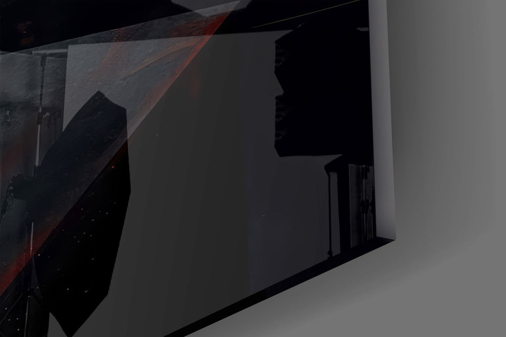 Red Doorway Cloaked Figure Glass Wall Art