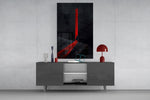 Red Doorway Cloaked Figure Glass Wall Art