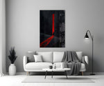Red Doorway Cloaked Figure Glass Wall Art