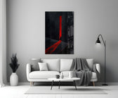 Red Doorway Cloaked Figure Glass Wall Art