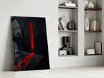 Red Doorway Cloaked Figure Glass Wall Art