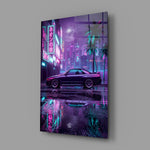 Neon Street Purple Sports Coupe Glass Wall Art