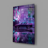 Neon Street Purple Sports Coupe Glass Wall Art