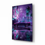 Neon Street Purple Sports Coupe Glass Wall Art