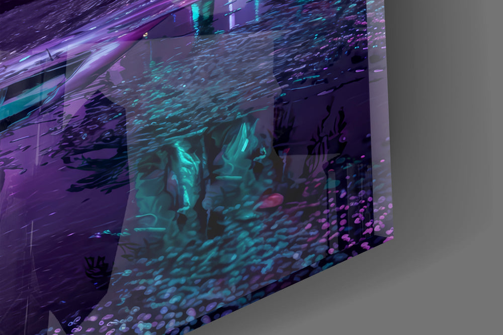 Neon Street Purple Sports Coupe Glass Wall Art