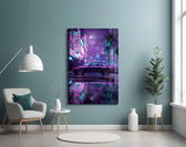 Neon Street Purple Sports Coupe Glass Wall Art