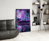 Neon Street Purple Sports Coupe Glass Wall Art