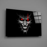 Cracked Gray Grinning Demon Face Glass Wall Art