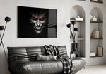 Cracked Gray Grinning Demon Face Glass Wall Art
