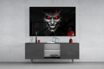Cracked Gray Grinning Demon Face Glass Wall Art