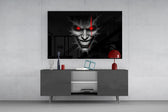 Cracked Gray Grinning Demon Face Glass Wall Art