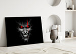 Cracked Gray Grinning Demon Face Glass Wall Art