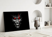 Cracked Gray Grinning Demon Face Glass Wall Art