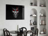Cracked Gray Grinning Demon Face Glass Wall Art