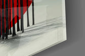 Crimson Sun Behind Bare Poplars Glass Wall Art