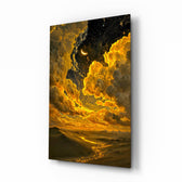 Golden Cloud Crescent Moon Desert Glass Wall Art