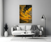 Golden Cloud Crescent Moon Desert Glass Wall Art
