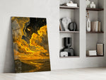 Golden Cloud Crescent Moon Desert Glass Wall Art