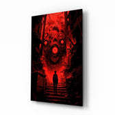 Crimson Many-Eyed Monster Alley Glass Wall Art