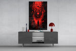 Crimson Many-Eyed Monster Alley Glass Wall Art