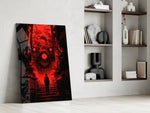 Crimson Many-Eyed Monster Alley Glass Wall Art