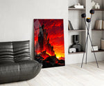 Gothic Castle Crimson Sunset Glass Wall Art