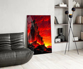 Gothic Castle Crimson Sunset Glass Wall Art
