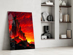 Gothic Castle Crimson Sunset Glass Wall Art