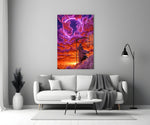 Neon Ring Hooded Reaper in Clouds Glass Wall Art
