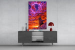 Neon Ring Hooded Reaper in Clouds Glass Wall Art
