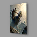 Coffee Cup Zombie in Misty Graveyard Glass Wall Art